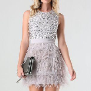 Bebe Rhinestone Jeweled Feather Dress